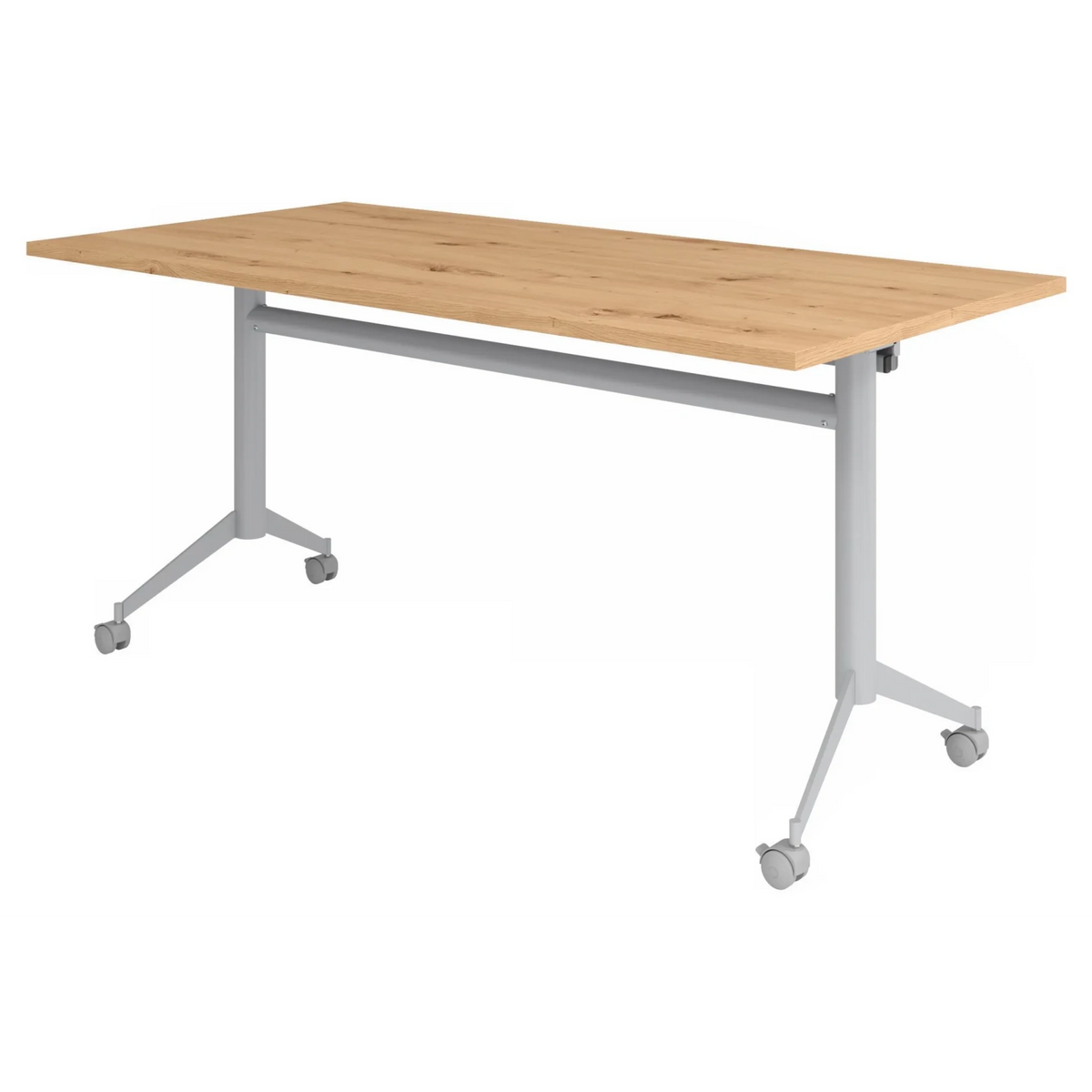 Tavolo della conferenza mobile KALA 16 con piano in rovere rustico marrone chiaro e struttura argento di hjh OFFICE PRO