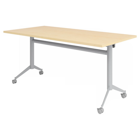 Tavolo della conferenza KALA 16 con piano in legno d'acero chiaro, struttura argentata e quattro ruote di hjh OFFICE PRO