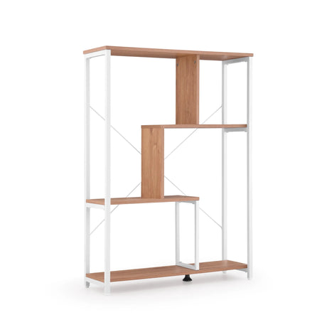 Scaffale Kalag Eco in bianco e rovere con ripiani asimmetrici e struttura in metallo bianco di hjh LIVING