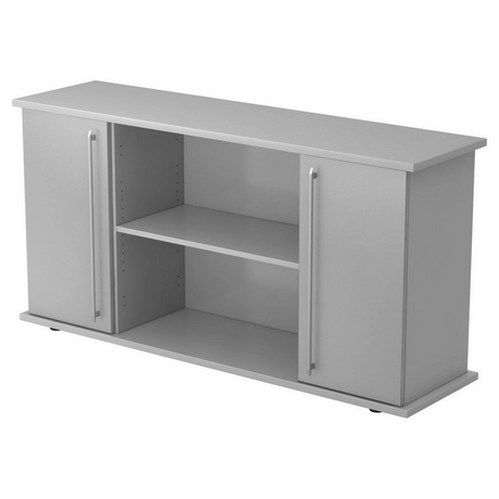 Credenza grigia KAPA SB con due ante, maniglie a barra e vani a giorno di hjh OFFICE PRO