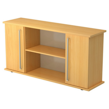 Credenza KAPA SB effetto faggio con due ante, maniglie cromate e un ripiano aperto di hjh OFFICE PRO