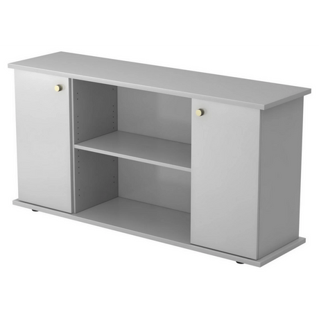 Mobile buffet grigio KAPA SB con due ante, pomelli dorati e vani a giorno di hjh OFFICE PRO