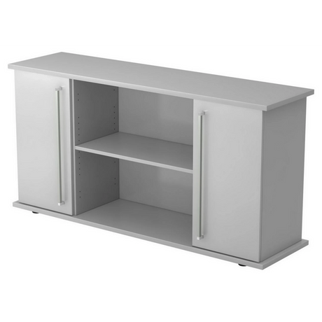 Credenza grigia KAPA SB con due ante, maniglie cromate e vano aperto di hjh OFFICE PRO