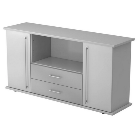 Credenza grigia KAPA SB con due ante, due cassetti e maniglie a binario di hjh OFFICE PRO