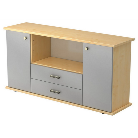 Credenza KAPA SB in acero e argento con due ante e due cassetti di hjh OFFICE PRO