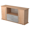 Credenza KAPA SB effetto noce con due ante, due cassetti grigi e maniglie cromate di hjh OFFICE PRO