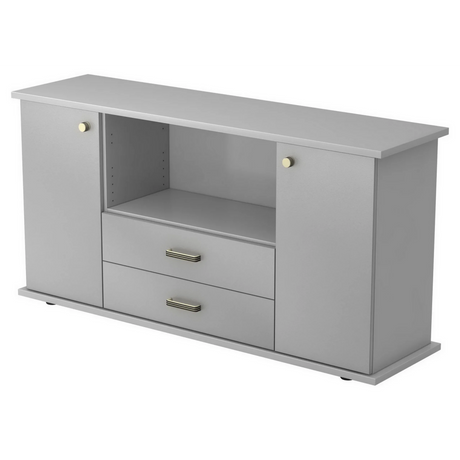 Mobiletto grigio KAPA SB con due ante, due cassetti e un vano aperto di hjh OFFICE PRO