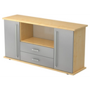 Credenza KAPA SB in acero e argento con due ante, due cassetti e maniglie cromate di hjh OFFICE PRO