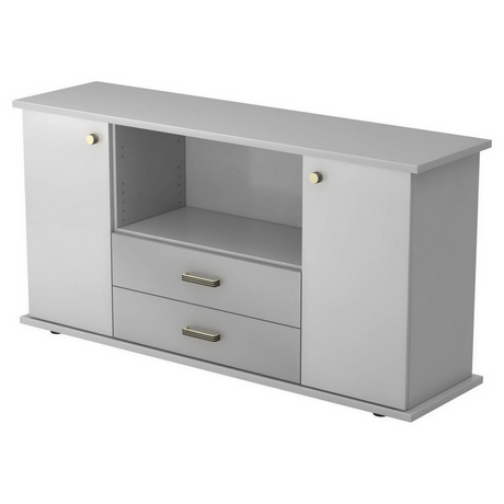 Credenza grigia KAPA SB in plastica con due ante, due cassetti e un vano aperto di hjh OFFICE PRO