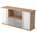 Credenza KAPA SB in look noce e bianco con due cassetti e maniglie cromate di hjh OFFICE PRO