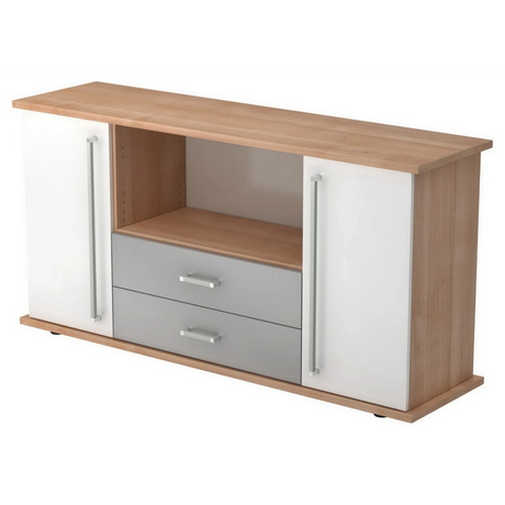 Credenza KAPA SB in look noce e bianco con due cassetti e maniglie cromate di hjh OFFICE PRO