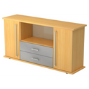Credenza KAPA SB effetto faggio con due ante, due cassetti grigi e maniglie cromate di hjh OFFICE PRO