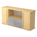 Credenza KAPA SB effetto acero con due ante, due cassetti grigi e maniglie cromate di hjh OFFICE PRO