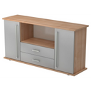 Credenza KAPA SB in effetto noce e argento con due ante, due cassetti e maniglie cromate di hjh OFFICE PRO