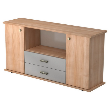 Credenza KAPA SB in aspetto noce con cassetti grigi e due ante di hjh OFFICE PRO
