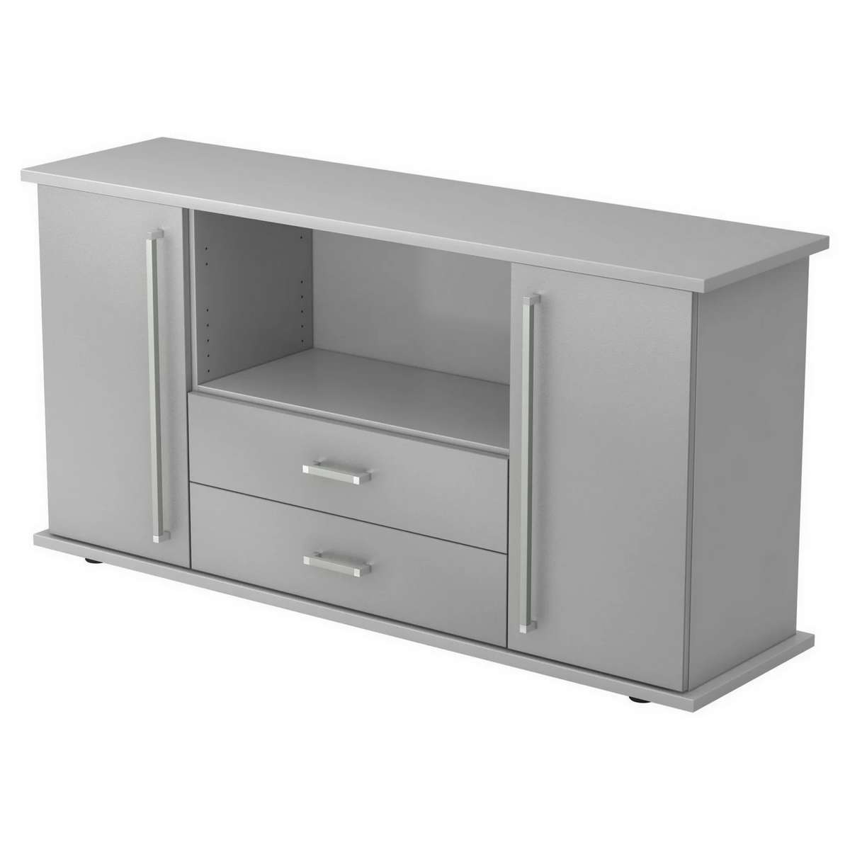 Mobiletto grigio KAPA SB con due ante, due cassetti e maniglie argentate di hjh OFFICE PRO
