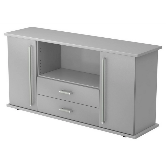Mobiletto grigio KAPA SB con due ante, due cassetti e maniglie argentate di hjh OFFICE PRO