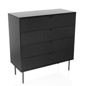 Cassettiera nera KARBY K con quattro cassetti scanalati e sottili piedi in metallo di hjh LIVING