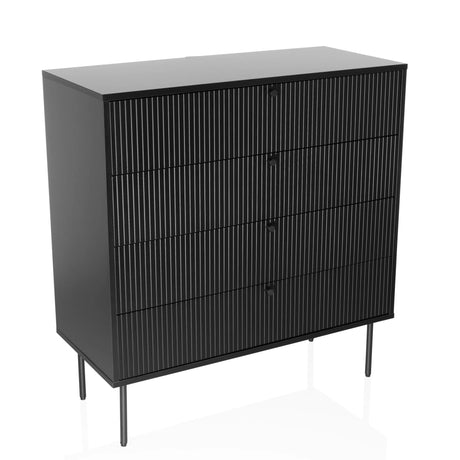 Cassettiera nera KARBY K con quattro cassetti scanalati e sottili piedi in metallo di hjh LIVING