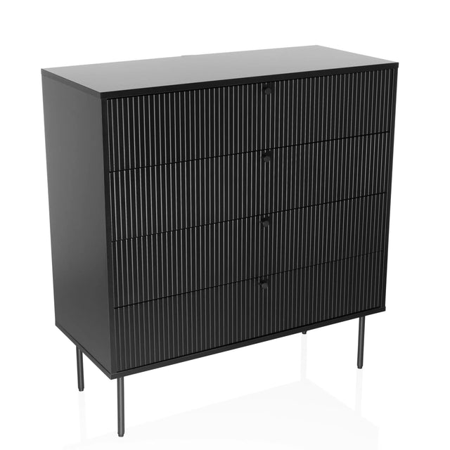 Cassettiera nera KARBY K con quattro cassetti scanalati e sottili piedi in metallo di hjh LIVING