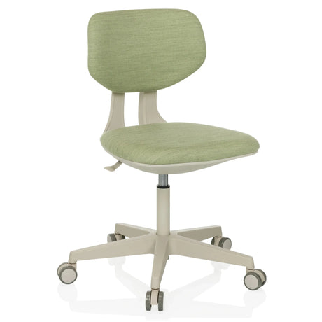 Sedia girevole per bambini KID CLASSIC con rivestimento in tessuto verde e base beige su ruote di hjh OFFICE
