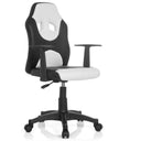 Sedia girevole per bambini KID GAME AL bianca e nera con braccioli e base a stella con ruote di hjh OFFICE
