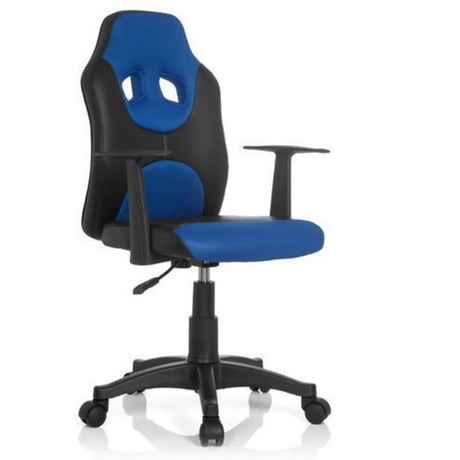 Sedia girevole per bambini KID GAME AL in nero-blu con due braccioli e rotelle di hjh OFFICE