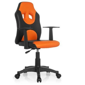 Sedia girevole per bambini KID GAME AL in nero-arancione con braccioli e ruote di hjh OFFICE