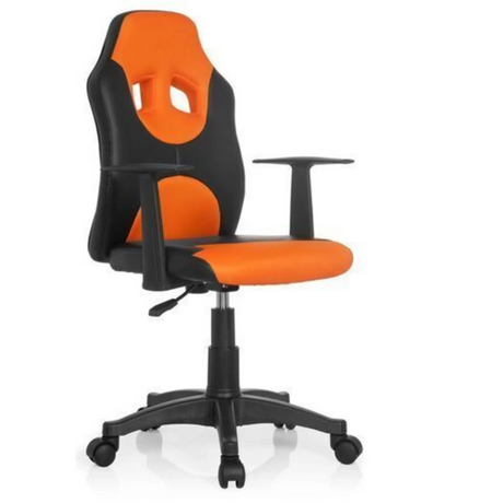 Sedia girevole per bambini KID GAME AL in nero-arancione con braccioli e ruote di hjh OFFICE