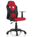 Sedia girevole per bambini KID GAME AL in nero-rosso con braccioli e rotelle di hjh OFFICE