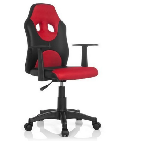 Sedia girevole per bambini KID GAME AL in nero-rosso con braccioli e rotelle di hjh OFFICE