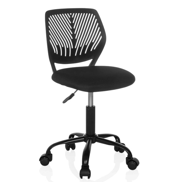 Sedia girevole per bambini KID QB nera con schienale traspirante e rotelle di hjh OFFICE
