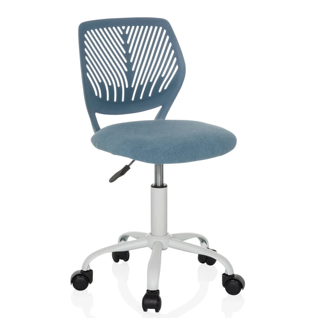 Sedia girevole per bambini KID QW blu con schienale a strisce e base bianca di hjh OFFICE