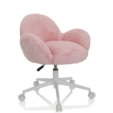 Sedia girevole per bambini KID TEDDY rosa con rivestimento soffice e base a stella bianca con ruote di hjh OFFICE