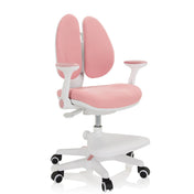Sedia per bambini KID WING rosa con struttura bianca, poggiapiedi e ruote di hjh OFFICE