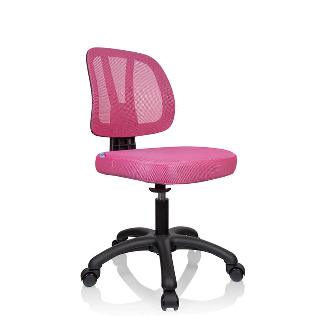 Sedia girevole per bambini KID YU 200 rosa con rivestimento in rete e base a stella nera con ruote di hjh OFFICE