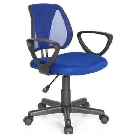 Sedia girevole per bambini KIDDY CD blu scuro con schienale in rete e braccioli neri di hjh OFFICE
