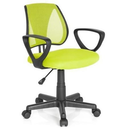 Sedia girevole per bambini KIDDY CD in verde con schienale in rete e braccioli neri di hjh OFFICE