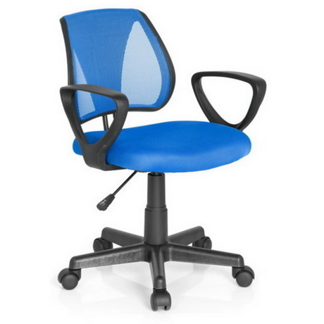 Sedia girevole per bambini KIDDY CD blu con schienale in rete e braccioli neri di hjh OFFICE
