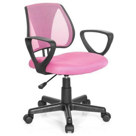 Sedia girevole per bambini KIDDY CD rosa con schienale in rete e braccioli neri di hjh OFFICE