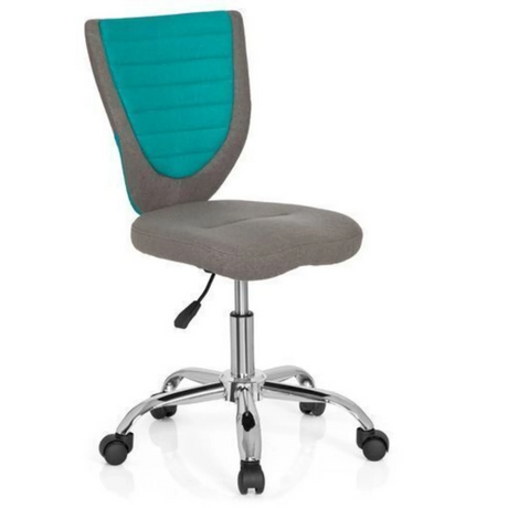 Sedia girevole per bambini KIDDY COMFORT grigia con accento turchese sullo schienale e base lucida di hjh OFFICE