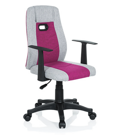 Sedia girevole per bambini KIDDY EXTRA in grigio e rosa con braccioli e rotelle neri di hjh OFFICE