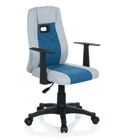 Sedia girevole per bambini KIDDY EXTRA in grigio e blu con braccioli e rotelle neri di hjh OFFICE
