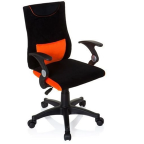 Sedia girevole per bambini KIDDY PRO AL in nero-arancione con braccioli e base a rotelle di hjh OFFICE