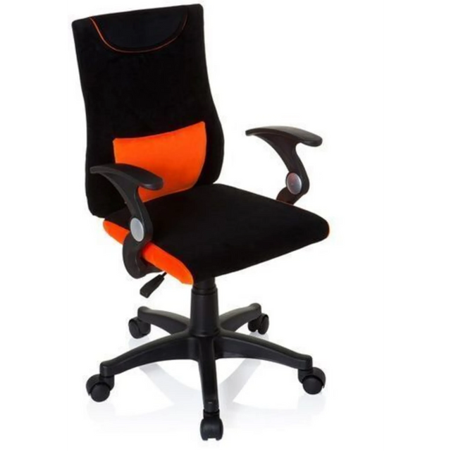 Sedia girevole per bambini KIDDY PRO AL in nero-arancione con braccioli e base a rotelle di hjh OFFICE