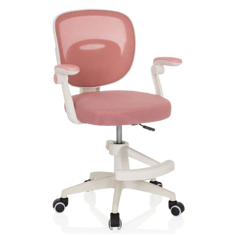 Sedia girevole per bambini KIDDY SMART rosa con schienale in rete e struttura bianca di hjh OFFICE