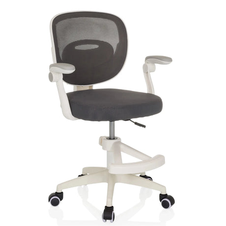 Sedia girevole per bambini KIDDY SMART grigia con schienale in rete e struttura bianca di hjh OFFICE