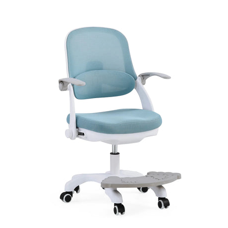 Sedia girevole per bambini Kiddy Smart Step in blu con struttura bianca e poggiapiedi integrato di hjh OFFICE