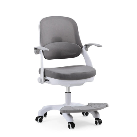 Sedia girevole per bambini Kiddy Smart Step in grigio chiaro con rivestimento in rete e un poggiapiedi integrato di hjh OFFICE