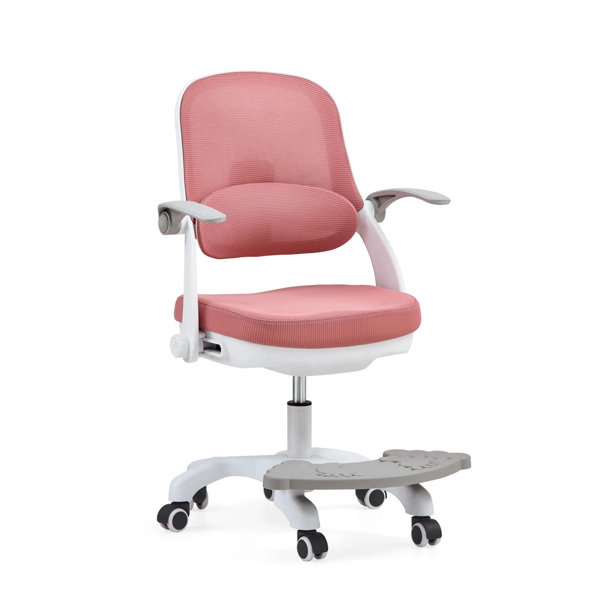 Sedia girevole per bambini Kiddy Smart Step in rosa con struttura bianca e poggiapiedi integrato di hjh OFFICE